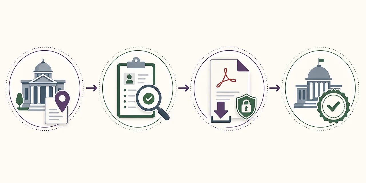 Four-stage editorial process for locating, retrieving and verifying an official marriage certificate