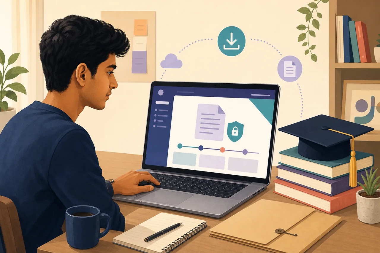 Student using a secure digital document service for a migration certificate download