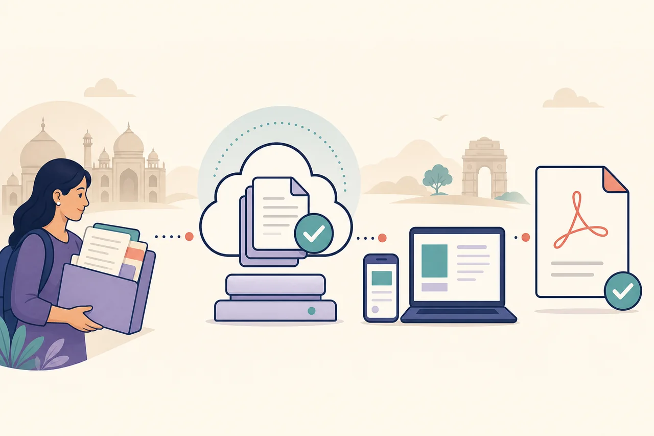 Illustrated path from student records to an official repository and verified migration certificate PDF